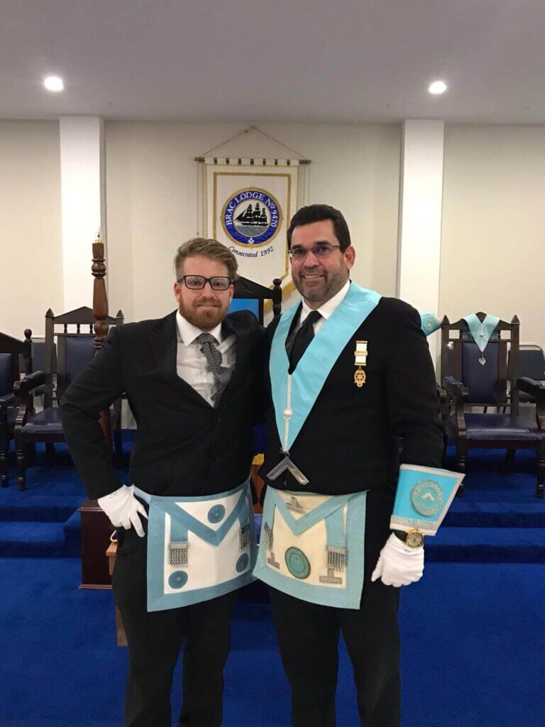 Bro Andrew Carter and Worshipful Master Waide DaCosta after Bro Carter’s Raising to the 3rd Degree in Friday August 9th, 2019