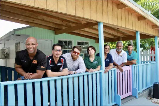 NCVO representatives and supporters at the covered walkway.